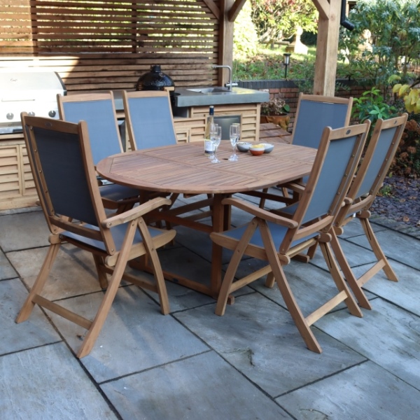 Turnbury Extending Dining Table with 6 Henley Textylene Recliners